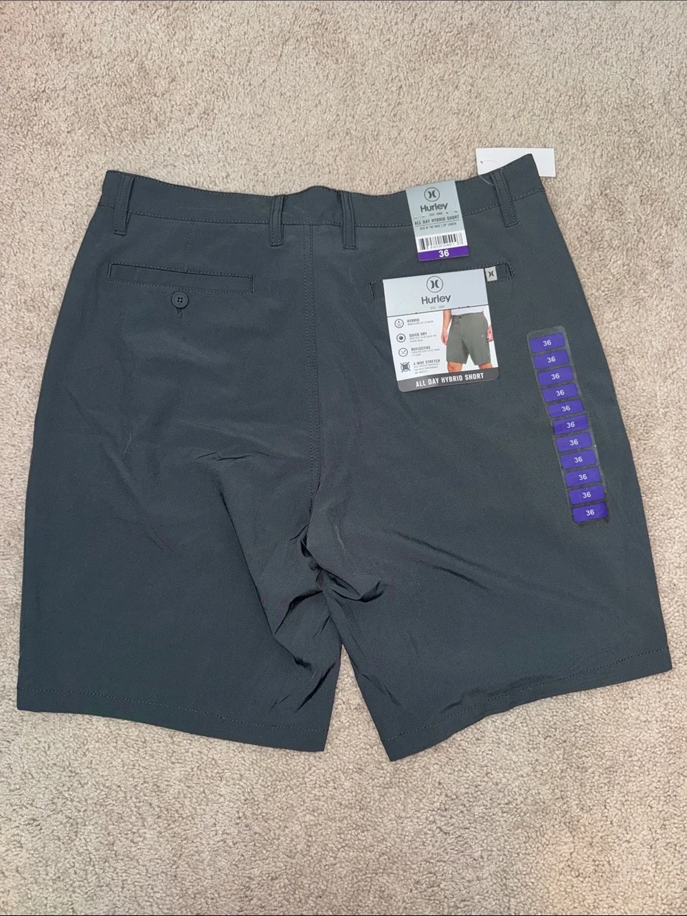 Hurley All Day Hybrid Short Charcoal Gray Stretch Quick Dry Men's 36 NWT